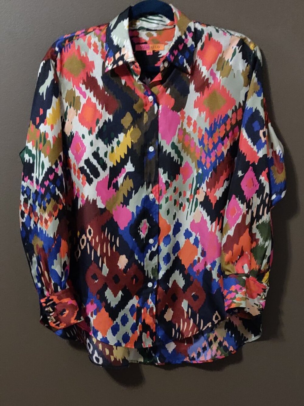 Vilagallo Donia 100% Silk Blouse In Navajo Ikat Print Size 42/ US Medium